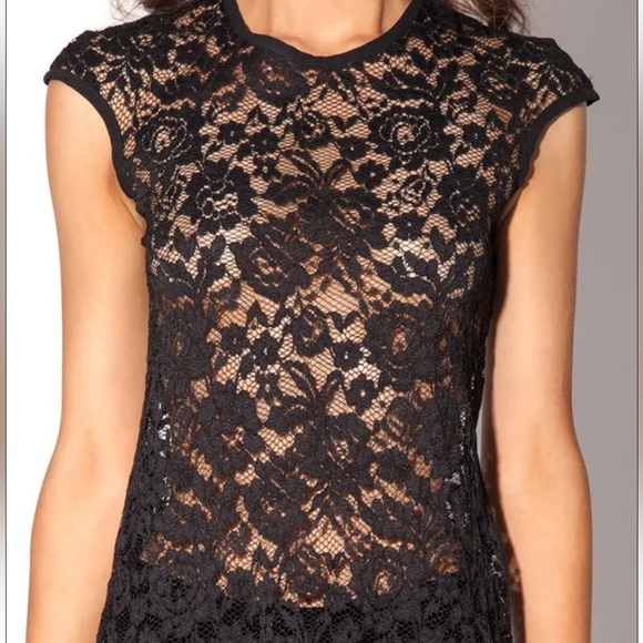 BLACKMILK Lace Black Capsleeve Top, Sz XS - Picture 2 of 5